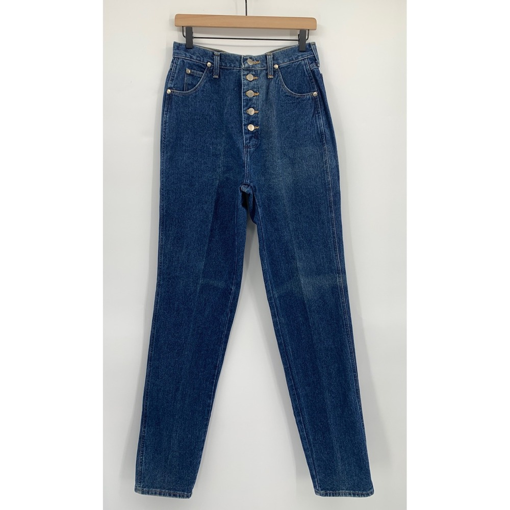 Vintage Wrangler Jeans Womens 11/12 Blue Button Fly Straight Leg 28x36 Made USA